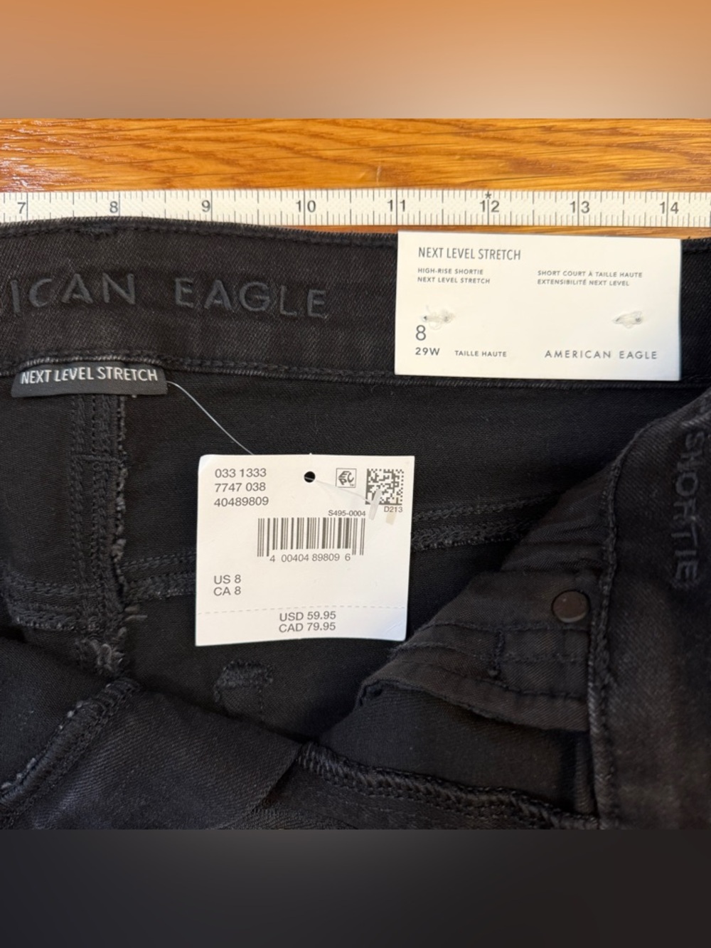 American Eagle High-Rise Shortie Black Denim Distressed Jean Shorts - Size 8 NWT - Picture 4 of 9